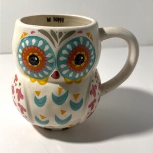 NATURAL LIFE Colorful Owl Mug - White, Blue, Pink - be happy